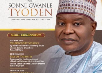 Ex Plateau Deputy gov Professor Tyoden for burial in Mangu 24th May