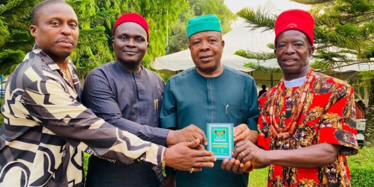 IHEDEIOHA JOINS ADC, RECEIVES MEMBERSHIP CARD IN MBUTU, ABOH-MBAISE LGA
